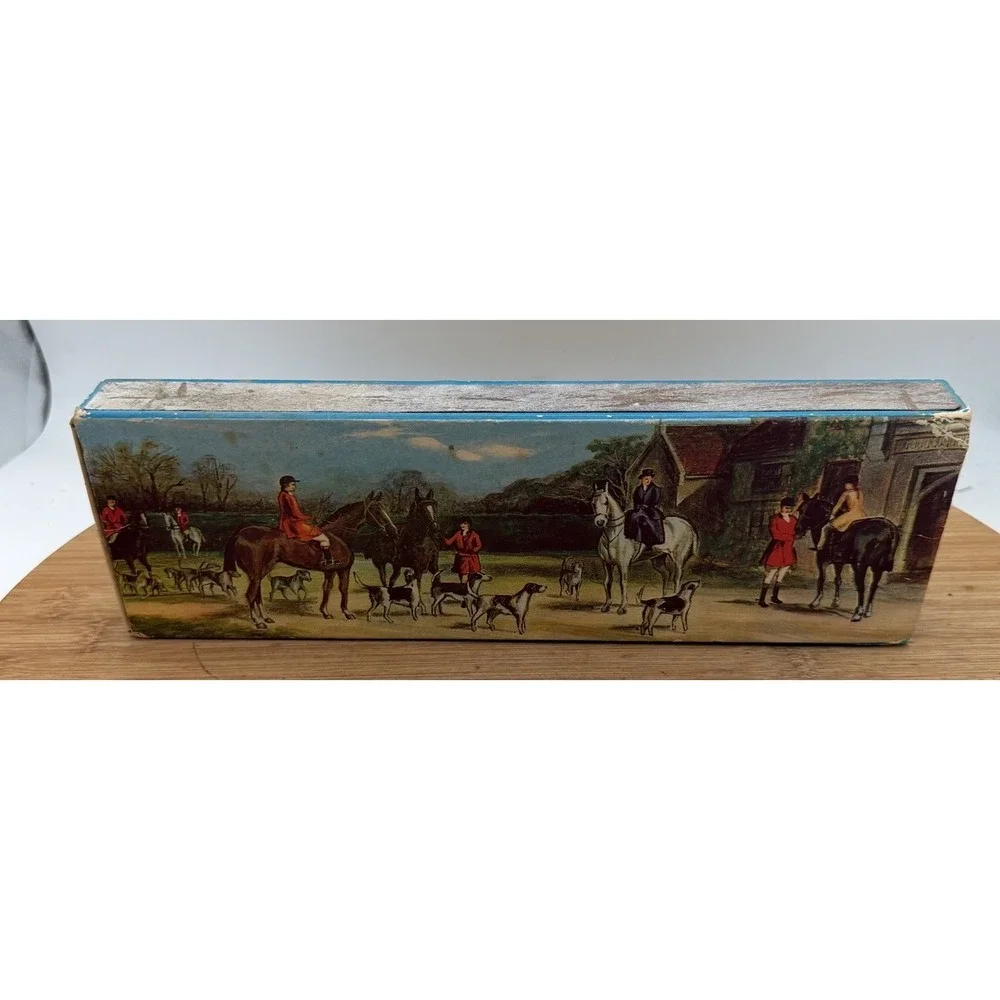 Vtg horse & hound‎ fox hunting scene long fireplace match striker box Man Cave